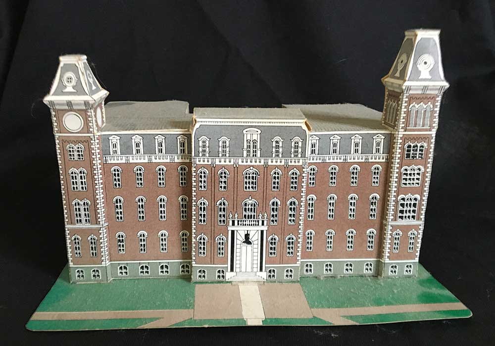 A small paper fold-up model of Old Main.